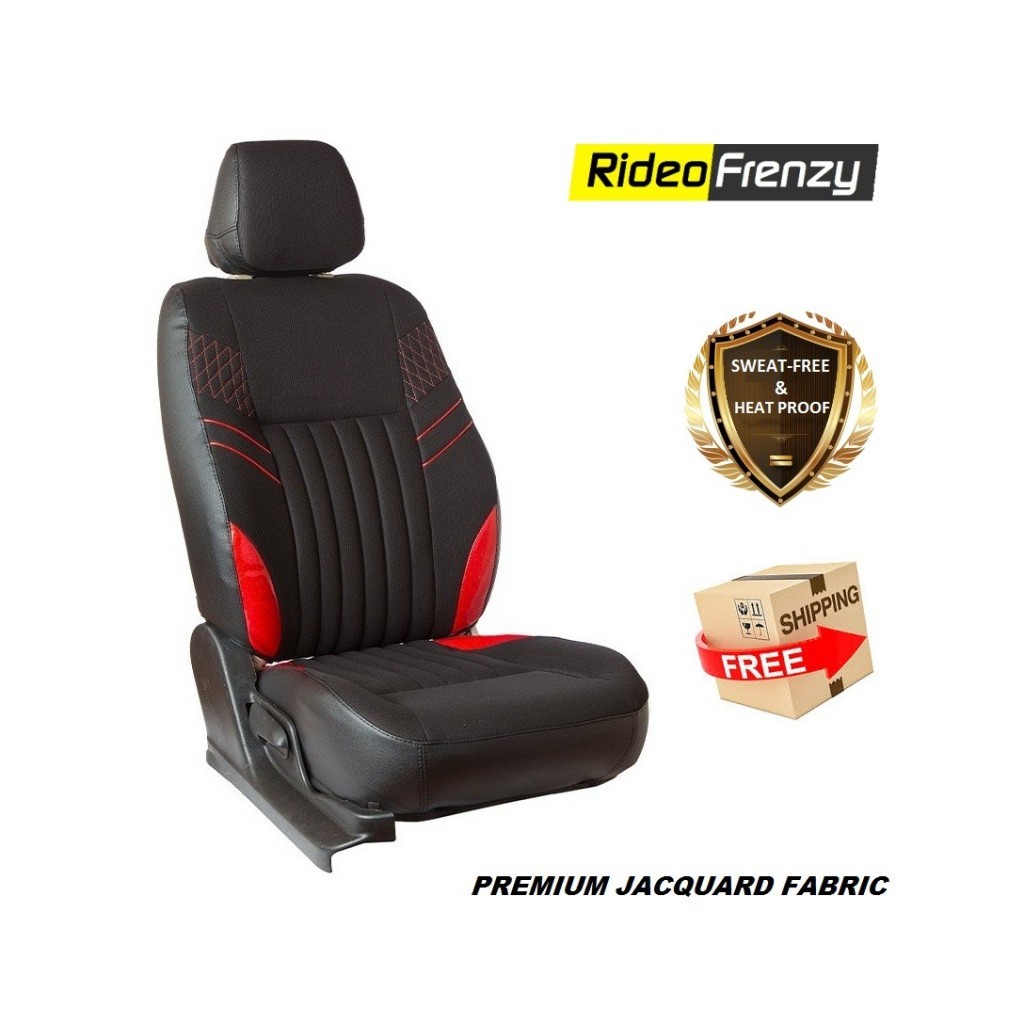 Buy RideoFrenzy Black & Red Fabric Car Seat Covers online India at lowest price | Sweat-Free & Breathable