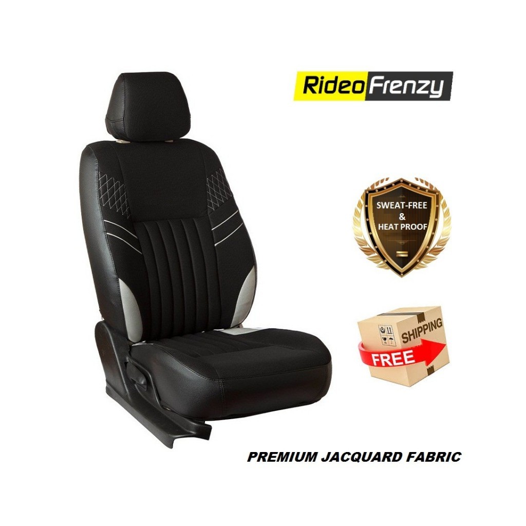 Buy RideoFrenzy Black & Silver Fabric Car Seat Covers online India | Sweat-Free & Breathable