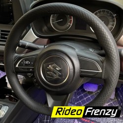 Full Black leather steering cover online India at RideoFrenzy