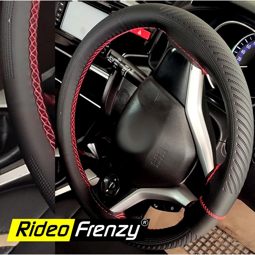 Buy Luxury Black & Red Steering Wheel Covers for All Cars at RideoFrenzy