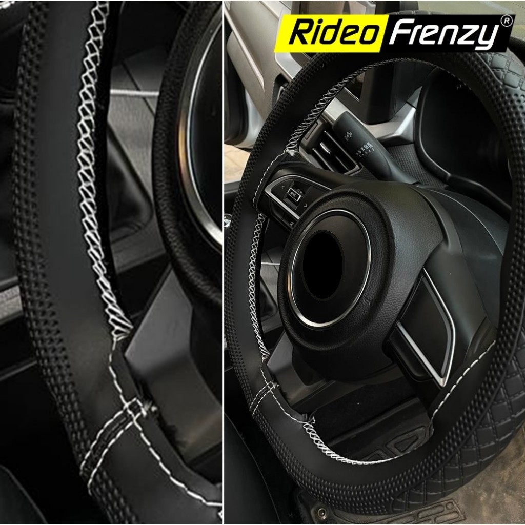 Buy Luxury Black & White Steering Wheel Covers | RideoFrenzy