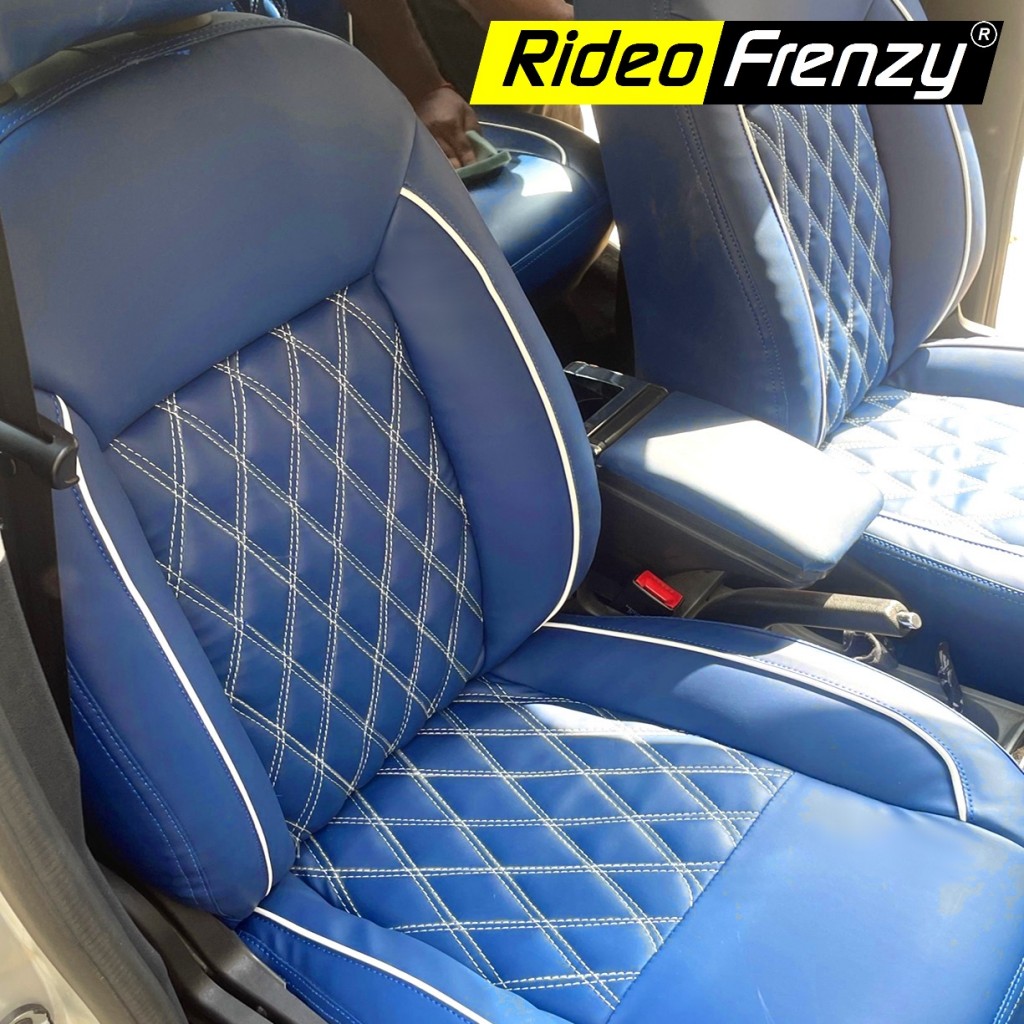 RideoFrenzy Blue White Nappa Leather Car Seat Covers 5 years warranty