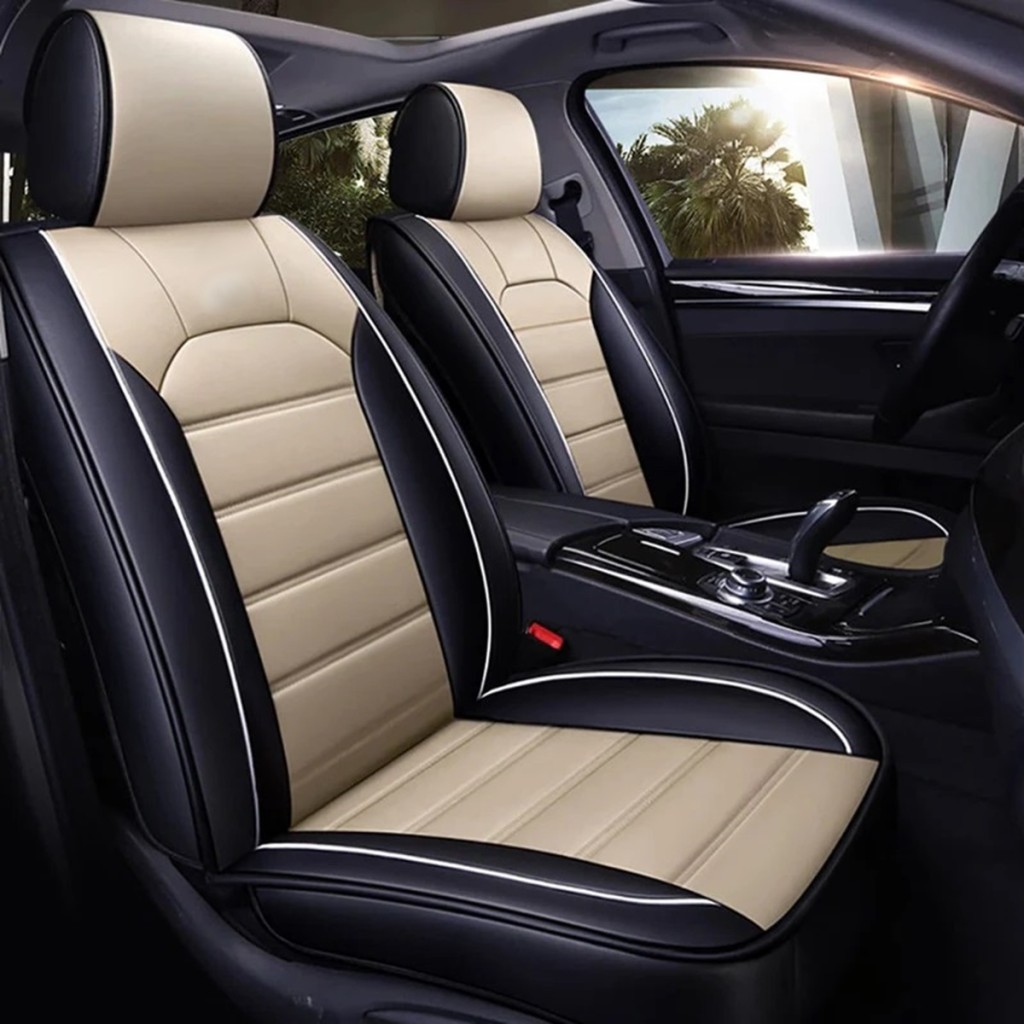 Buy RideoFrenzy LEO Beige & Black Nappa Leather Seat Covers online India