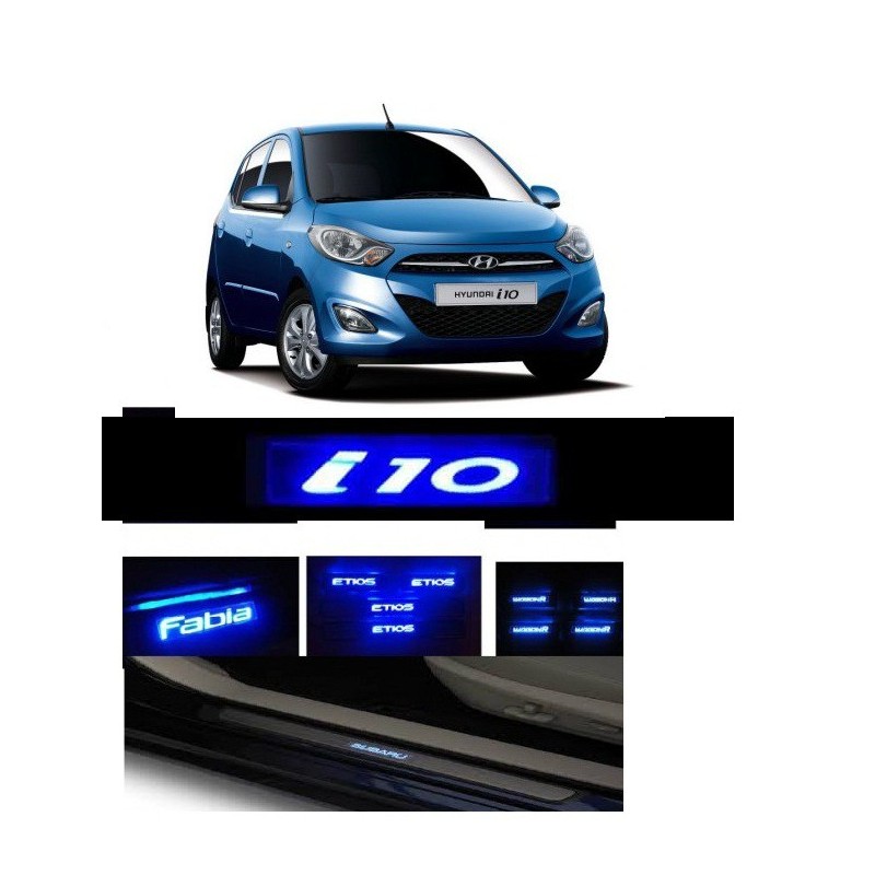 Buy Hyundai I10 Stainless Steel Door Scuff Sill Plate with blue LED at low prices-RideoFrenzy
