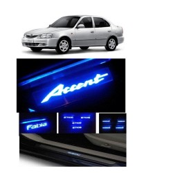 Buy Hyundai Accent Stainless Steel Door Scuff Sill Plate with blue LED at low prices-RideoFrenzy