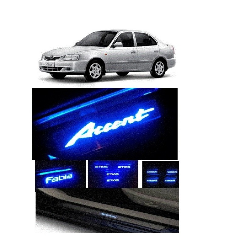 Buy Hyundai Accent Stainless Steel Door Scuff Sill Plate with blue LED at low prices-RideoFrenzy