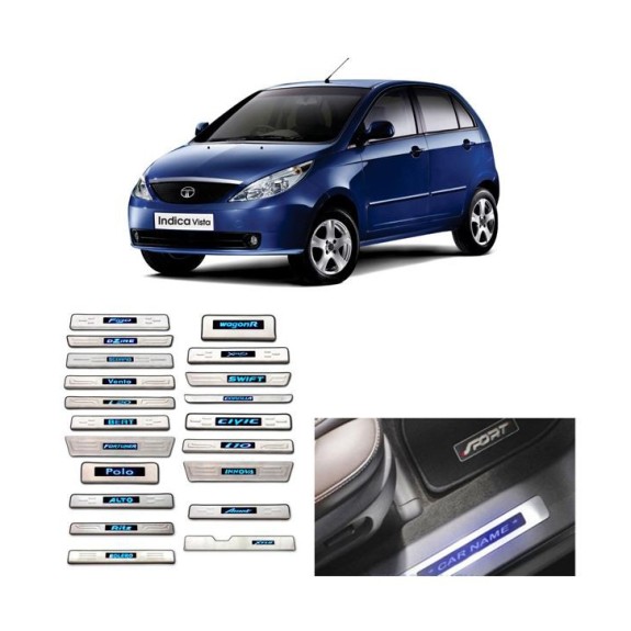 Buy Tata Indica Vista Door Stainless Steel Sill Plate with Blue LED online at low prices-RideoFrenzy