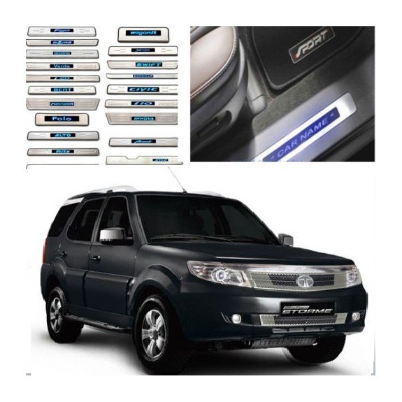 Original OEM Tata Safari Stormer Stainless Steel Sill Plate with Blue LED online at low prices-RideoFrenzy