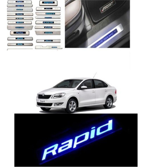 Buy Skoda Rapid Stainless Steel Sill Plate with Blue LED online at low prices-Rideofrenzy