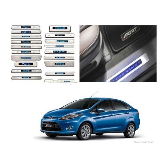 Buy Ford Fiesta Door Stainless Steel Sill Plate with Blue LED online at low prices | Rideofrenzy