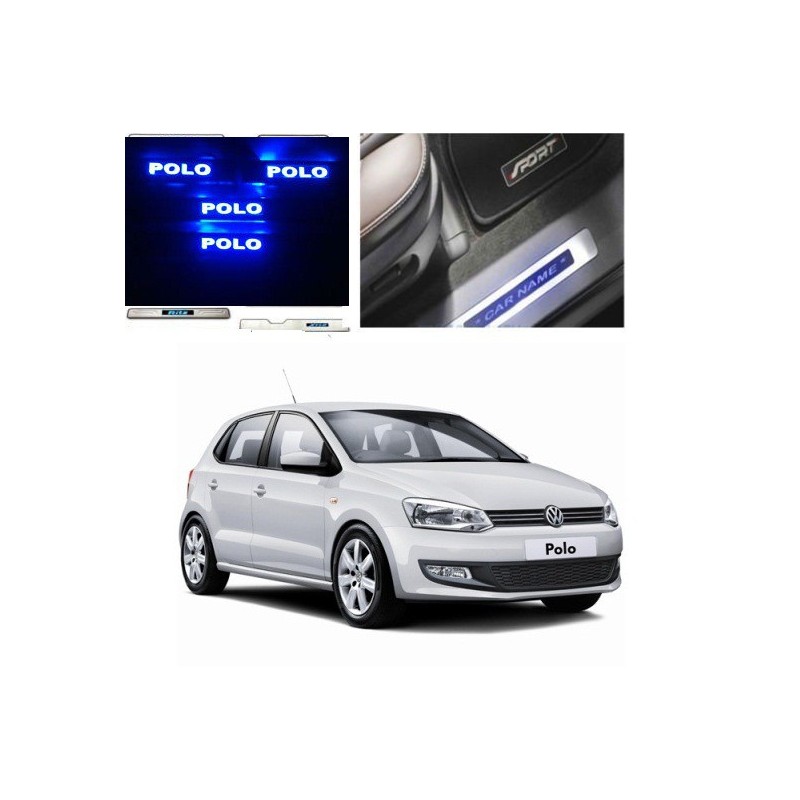 Buy Volkswagen Polo Stainless Steel Sill Plate with Blue LED online at low prices | Rideofrenzy