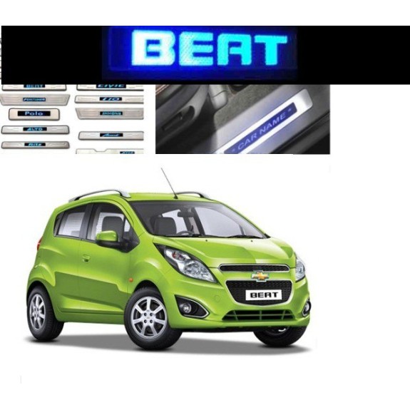 Buy Chevrolet Beat Stainless Steel Sill Plate with Blue LED online | Rideofrenzy