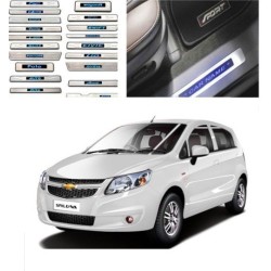 Buy Chevrolet Sail Uva Stainless Steel Sill Plate with Blue LED online | Rideofrenzy